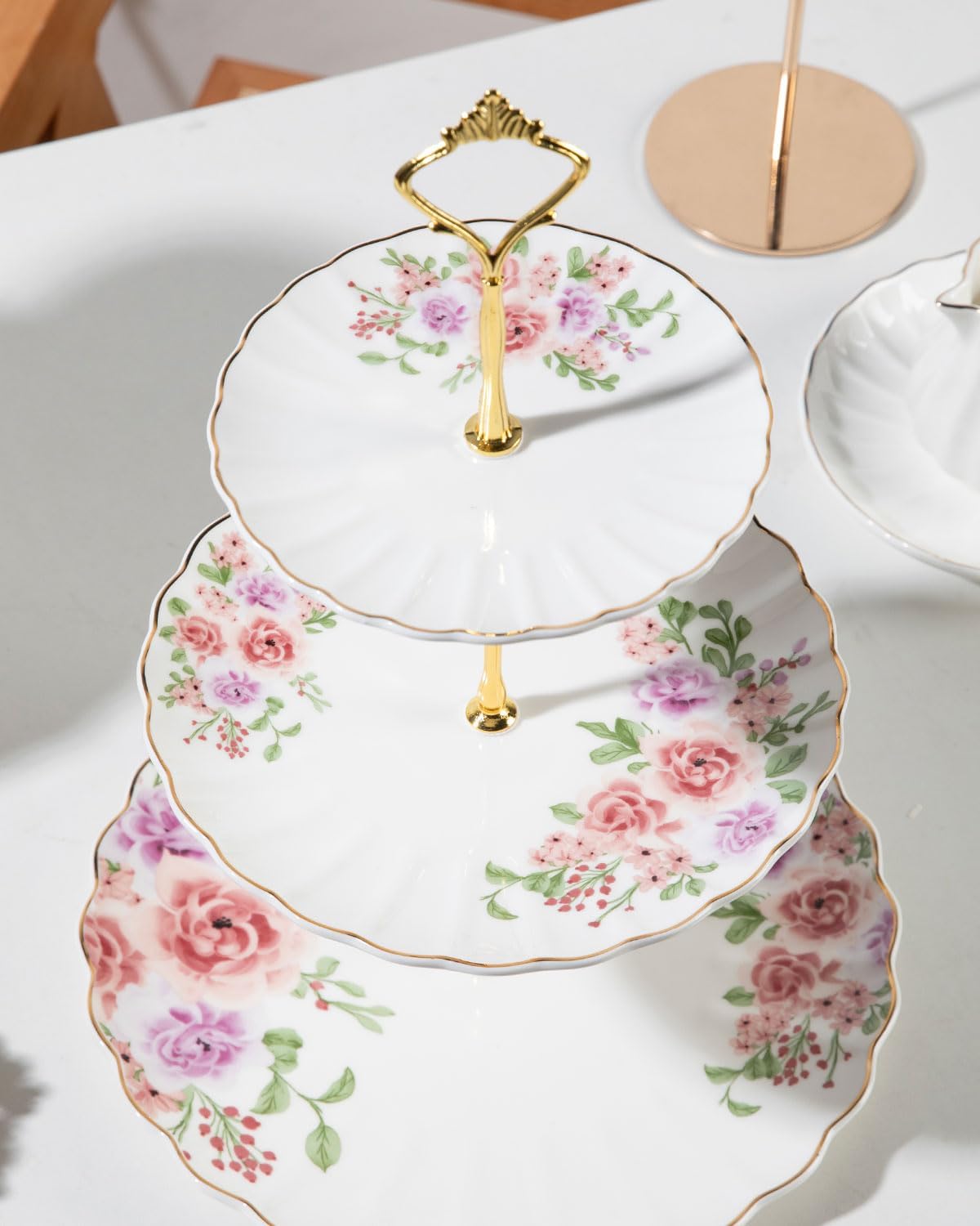 Sweejar 3 Tier Ceramic Cake Stand Wedding, Dessert Cupcake Stand for Tea Party Serving Platter
