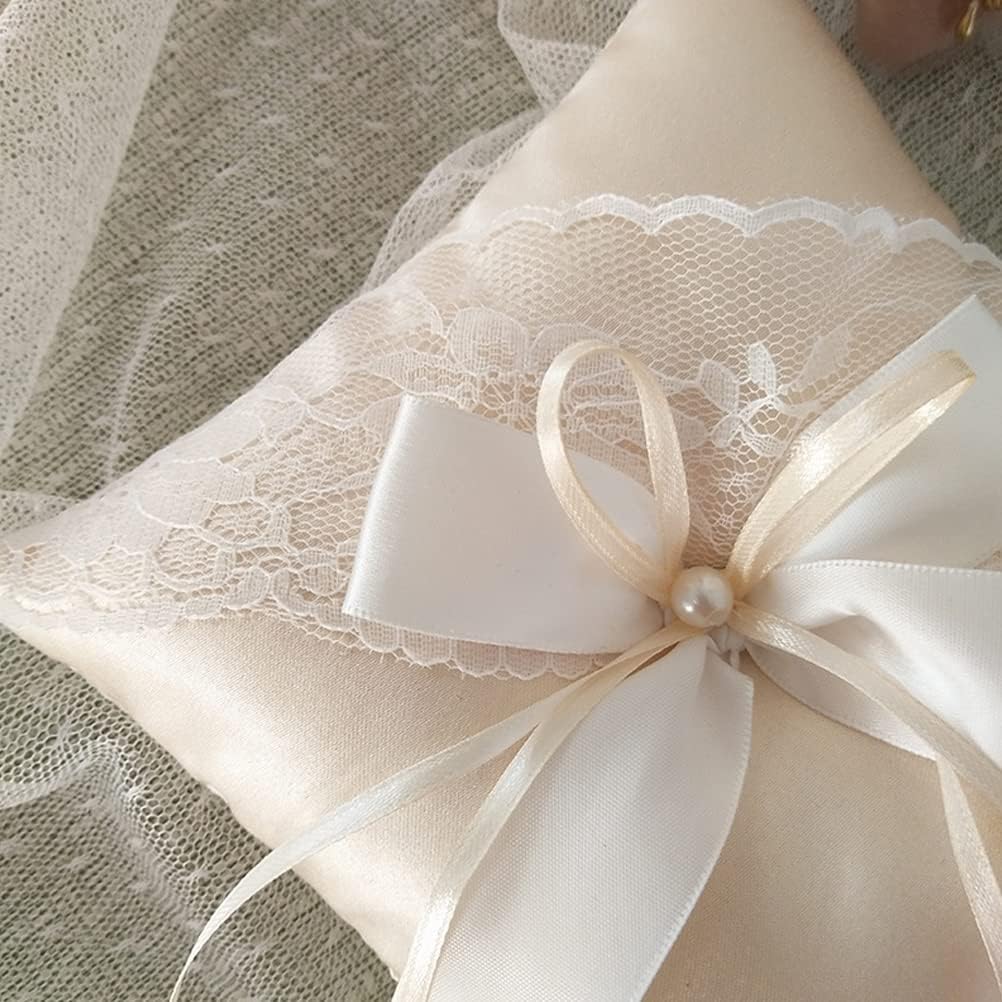 LUOZZY Wedding Ring Bearer Pillow Cushion with Pearls Decorations Wedding Ring Pillow Holder