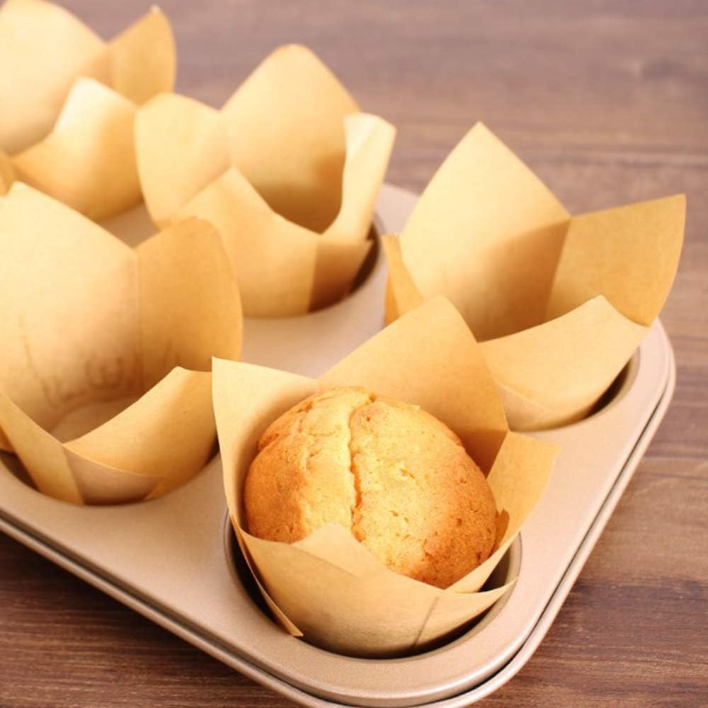 150pcs Tulip Cupcake Liners Natural Baking Cups Muffin Paper Liner Grease-Proof Wrappers for