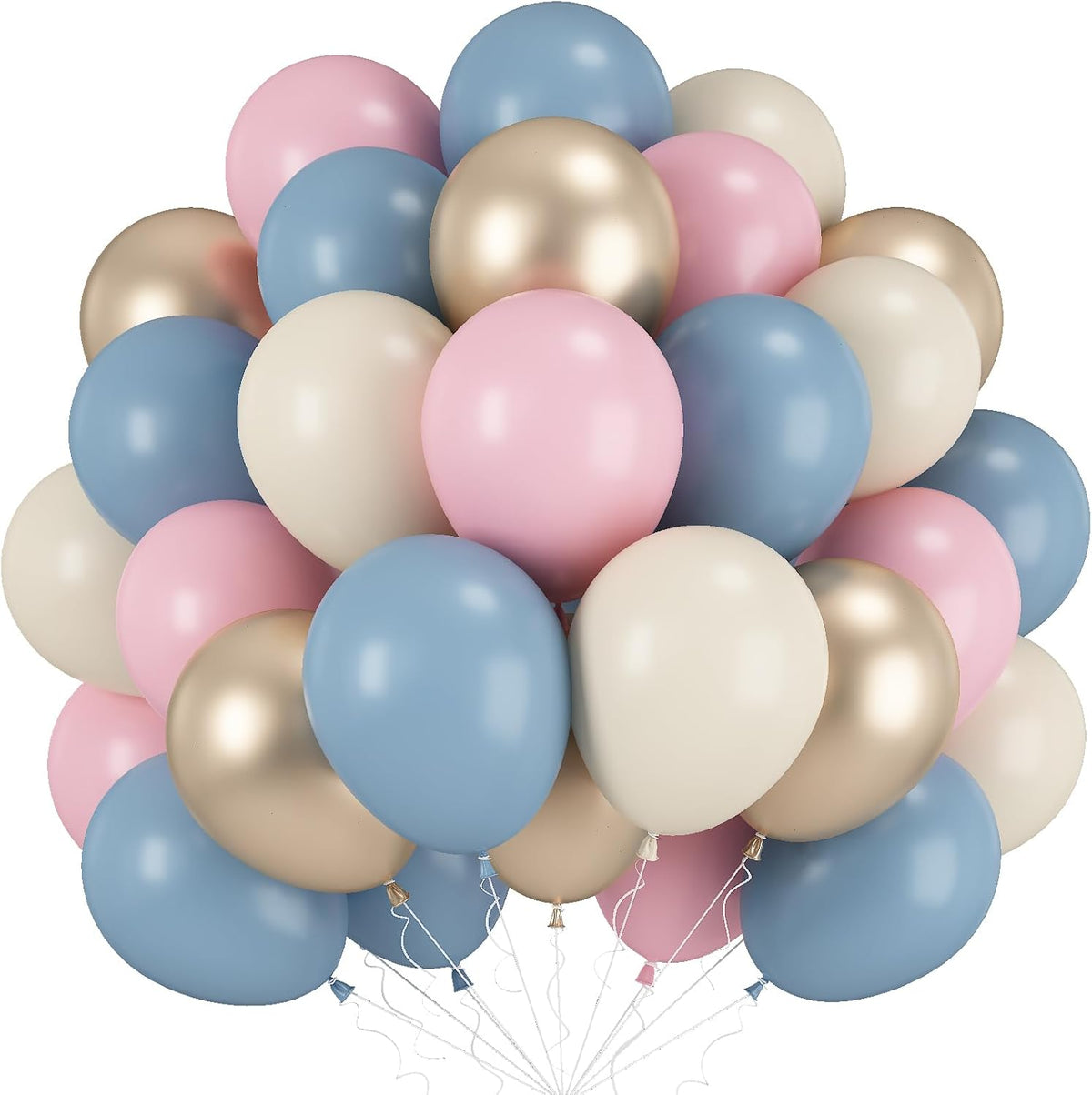 Gender Reveal Balloons, 60 Pcs 12 Inch Dusty Blue Pink Balloons, Chrome Gold Sand White Balloon for