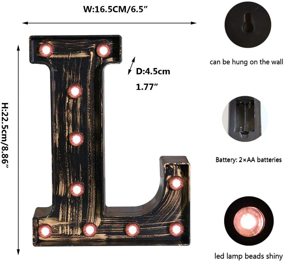 OYCBUZO Golden Black Led Marquee Letter - Industrial, Vintage Style Light Up Alphabet Letter Sign