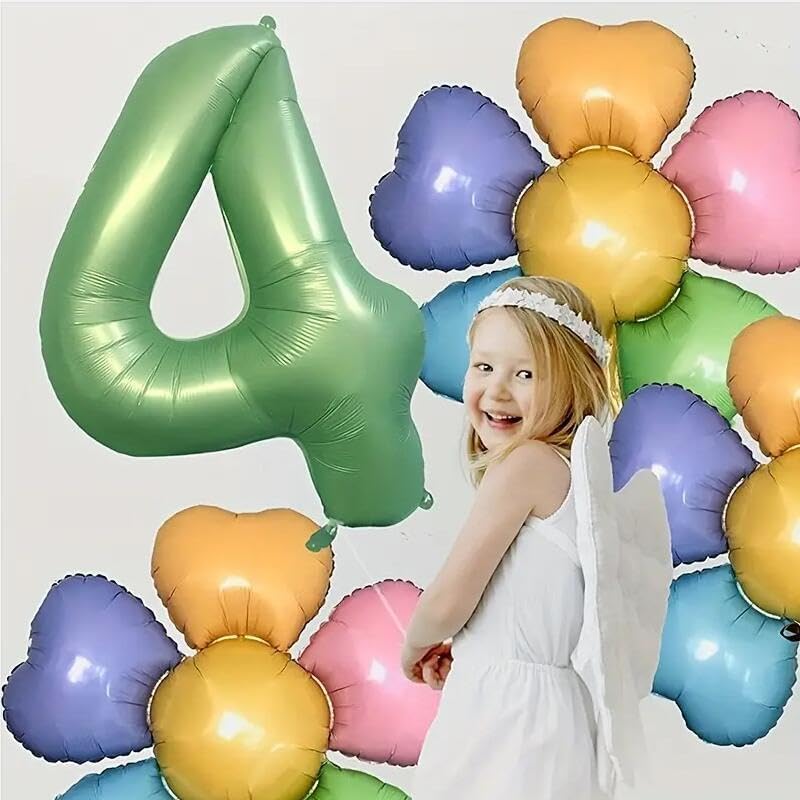 40 inch Olive Green Number 4 Large Foil Number Balloons Set 0-9, Olive Green 4 Helium Balloons for