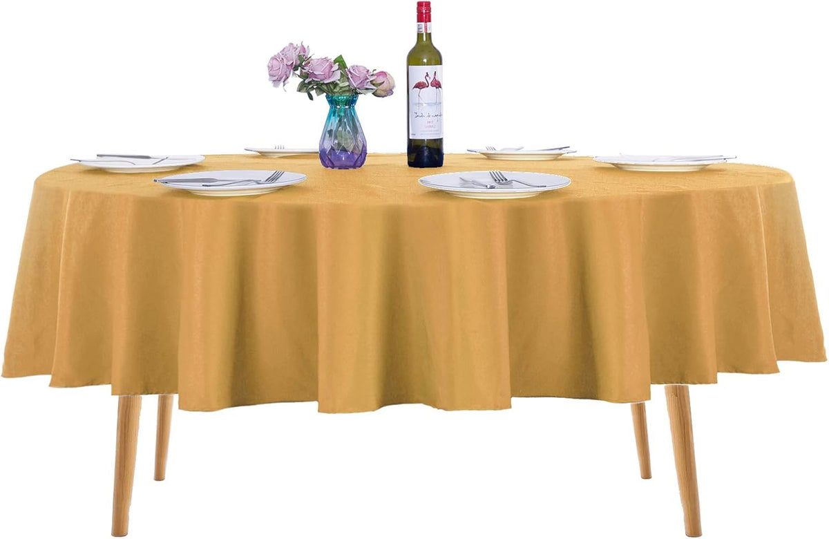 Ascoza 2pack 90 Inch Gold Round Tablecloth in Washable Polyester Fabric for