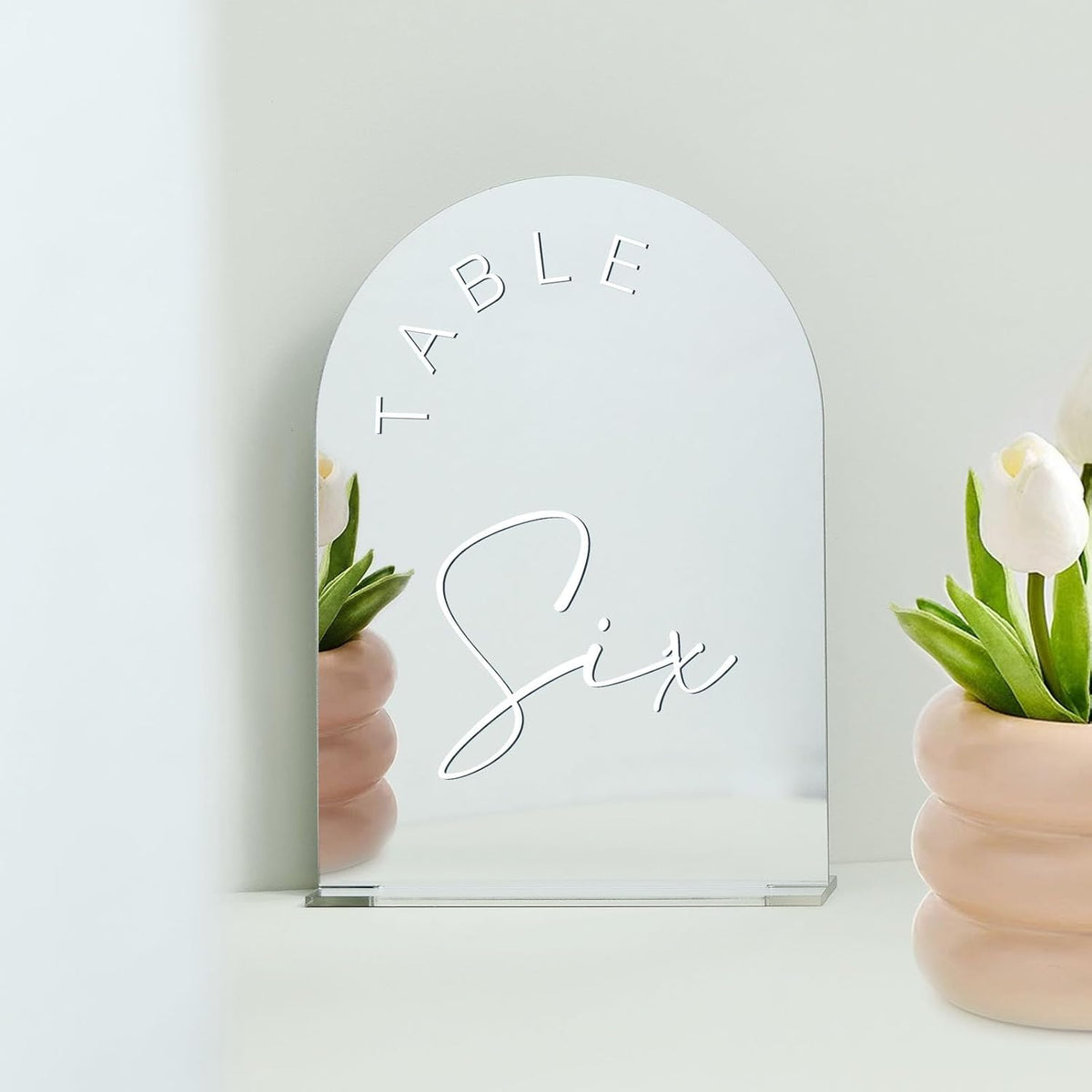 JINMURY Sliver Arch Wedding Table Numbers 1-15 with Stands, 5x7 Inch Acrylic Arch Sign with White
