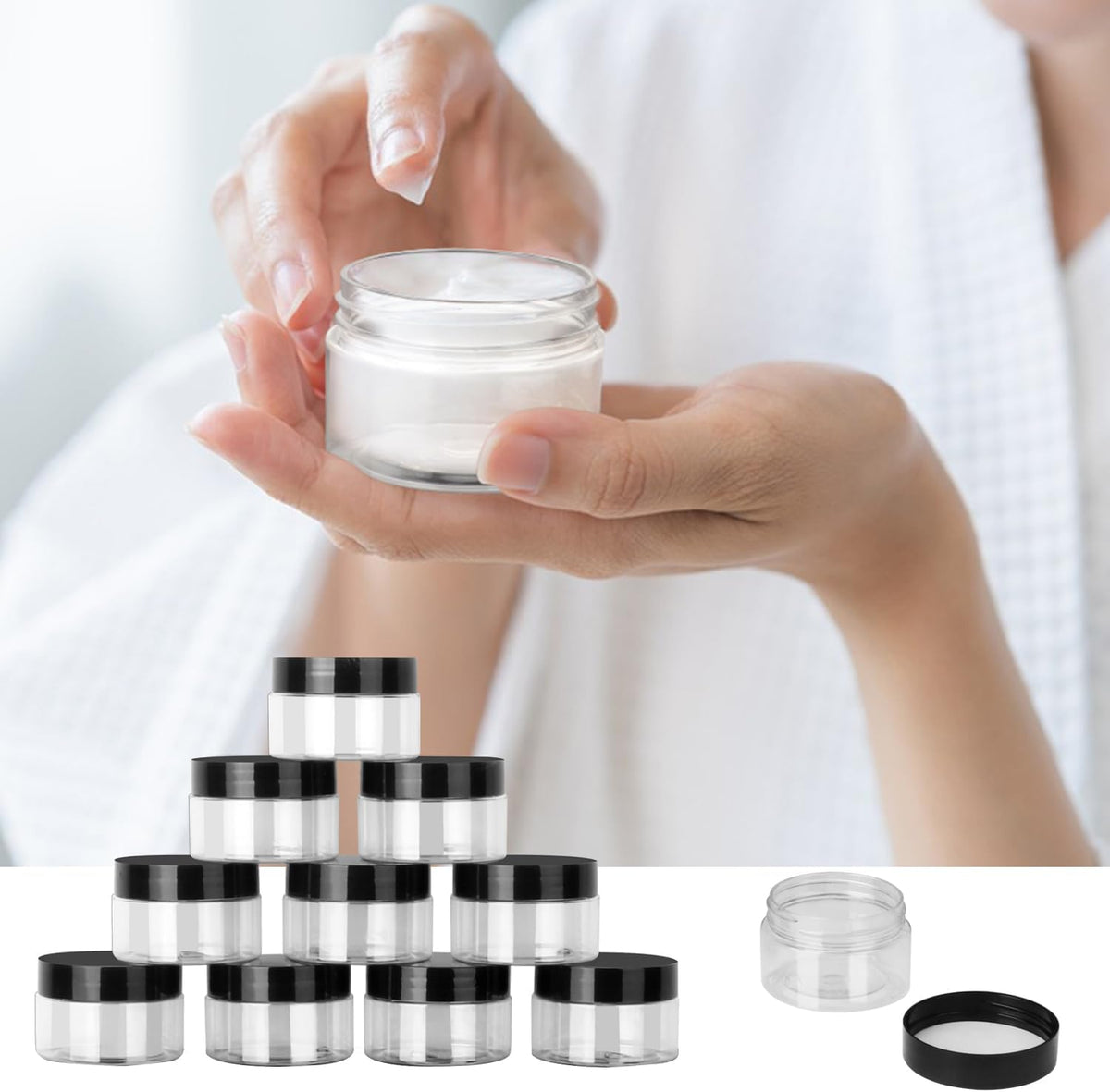 110 Packs 2 OZ Transparent Plastic Jars with black Lids, Body Butter Containers, Cosmetic