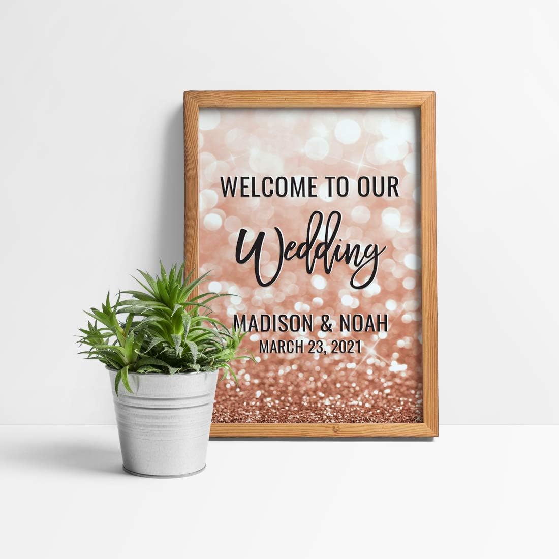 Andaz Press Personalized Extra Large Wedding Easel Board Party Sign, 12x18-inch, Glitzy Faux Rose