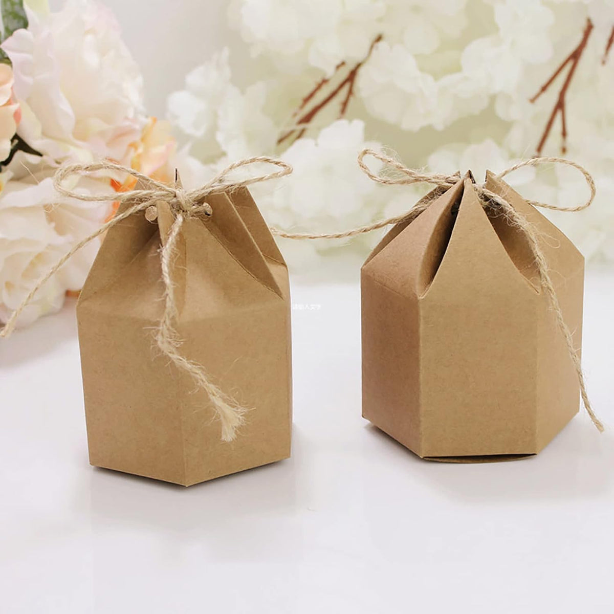 Zontween 50 Pack Hexagon Paper Box With Twines Kraft Paper Hexagon Boxes With Twice Candy Favor