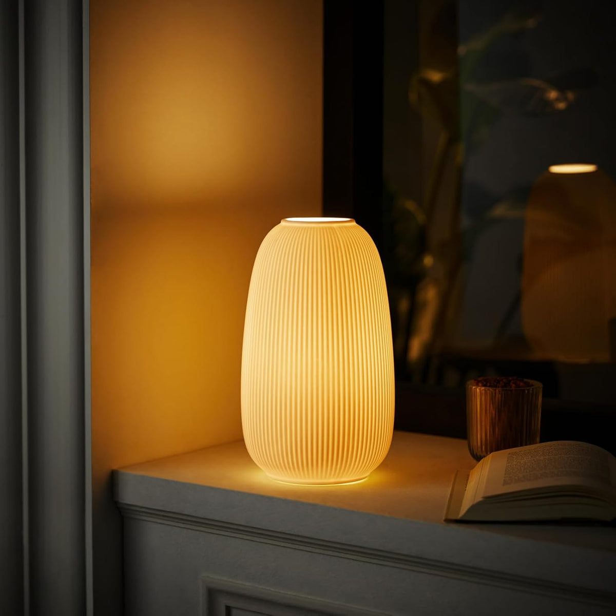 RONDURE 9.5" Modern Ceramic Table Lamp, Modern Bedside Lamps for Bedroom, Living Room and