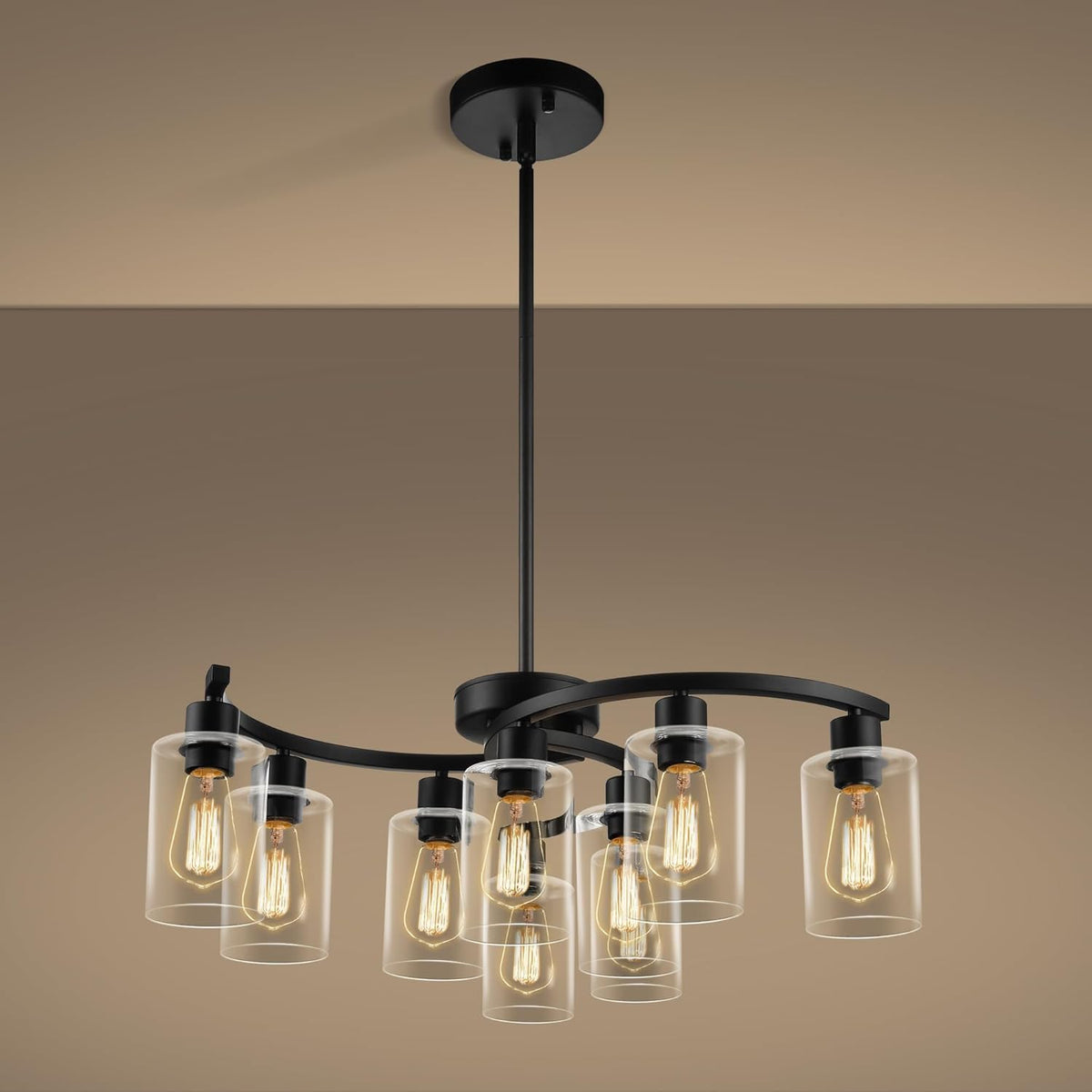 9-Light Black Modern Chandeliers for Dining Room, Adjustable Height Farmhouse Kitchen Island