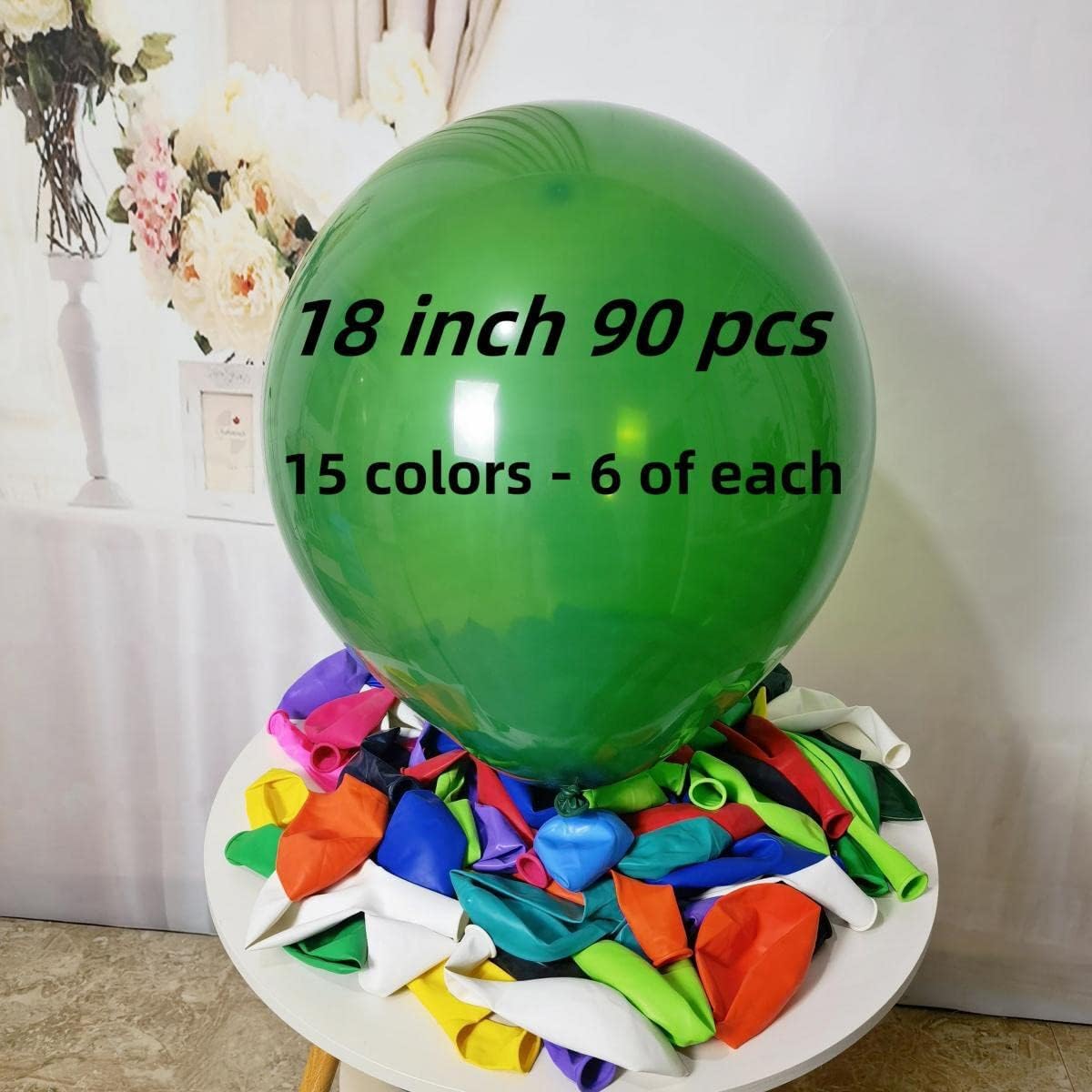 90 Pack 18 inch Balloons 15 Kinds Colors Latex Colorful Party Balloon Bulk for Various Party Events