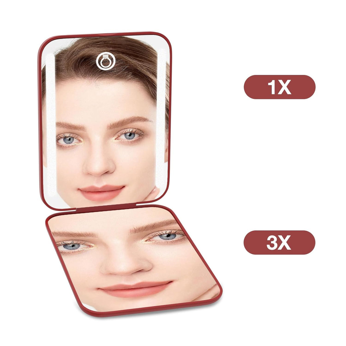 Kintion Rechargeable Pocket Mirror, Double Sided 1X/3X Magnification Compact Vanity Mirror, 3 Color