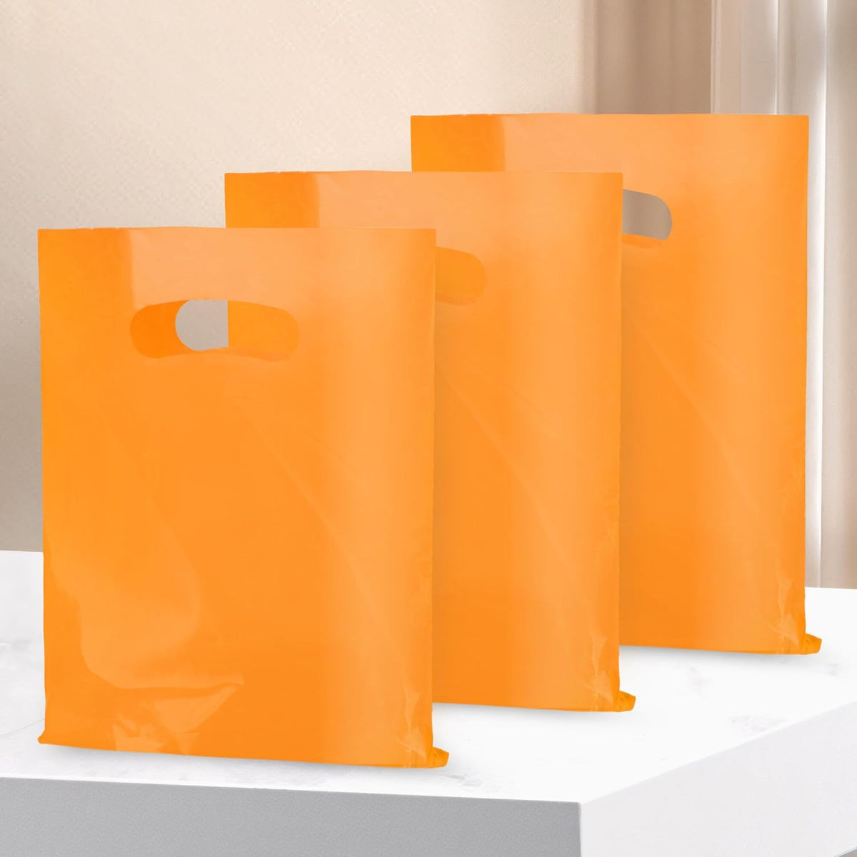 Orange 100 PCS Small Gift Bags, 6"x8" Goodie Party Favor Bags with Handle, Treat Retail Pouches for