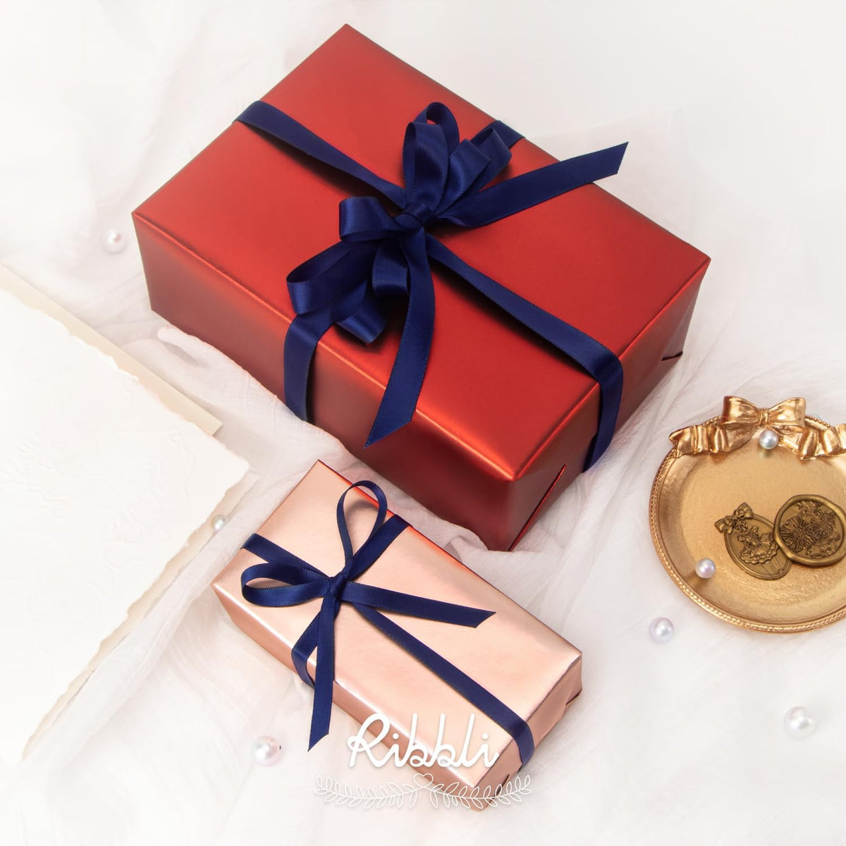 Ribbli Navy Double Faced Satin Ribbon,1/2 Inch x Continuous 25 Yards,Use for Craft Bows Bouquet