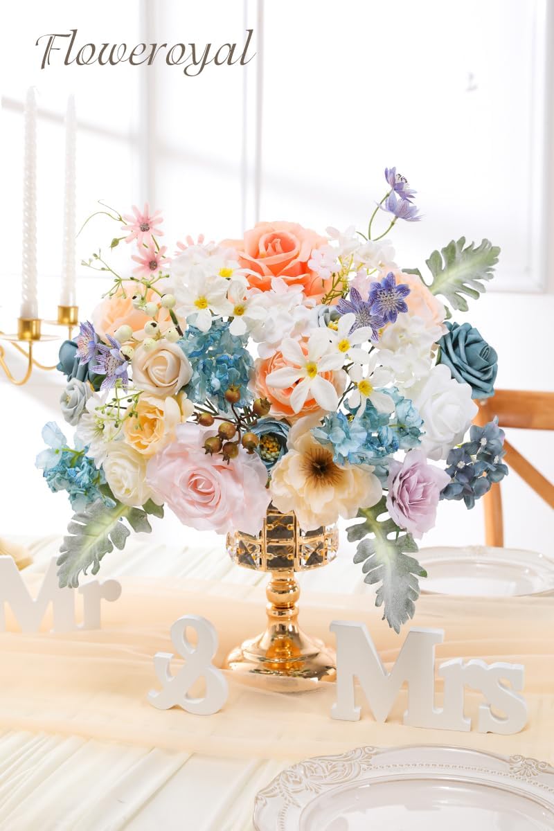 Floweroyal Artificial Flowers Combo Fairy Blue Flowers Mix Silk Flowers Fake Roses with Stems for