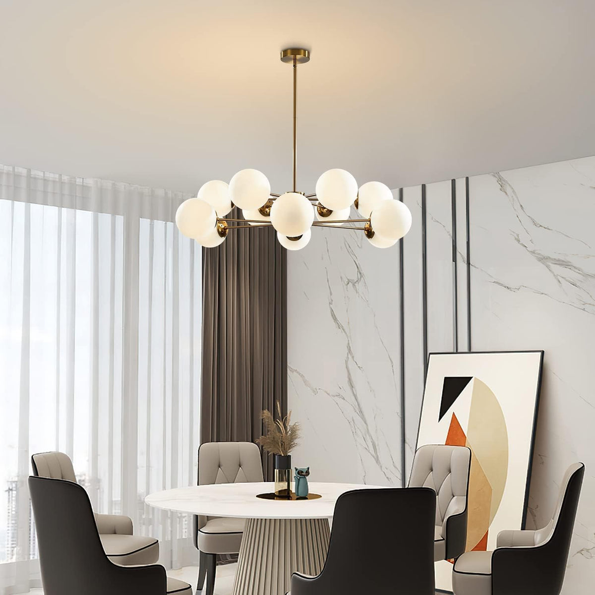 KCO Lighting 12-Light Glass Globe Sputnik Chandelier Light Fixture Mid Century Modern Chandeliers