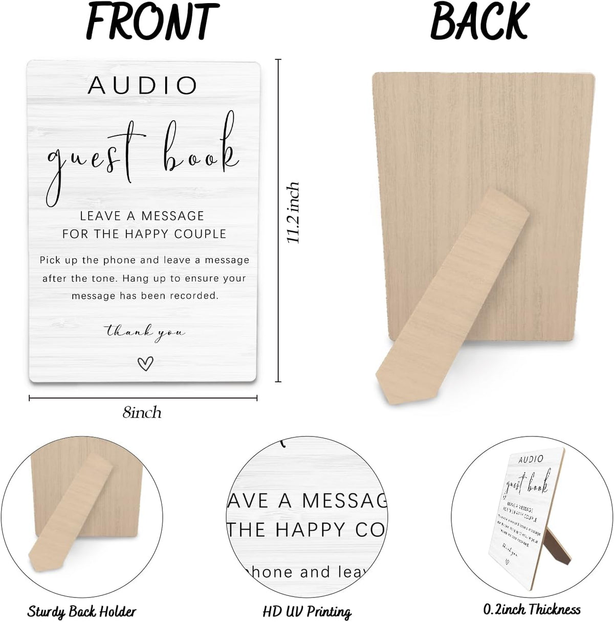 Audio Guestbook Sign, Audio Phone Guestbook Wooden Stand 8x11.2inch, Audio Guest Book Wedding