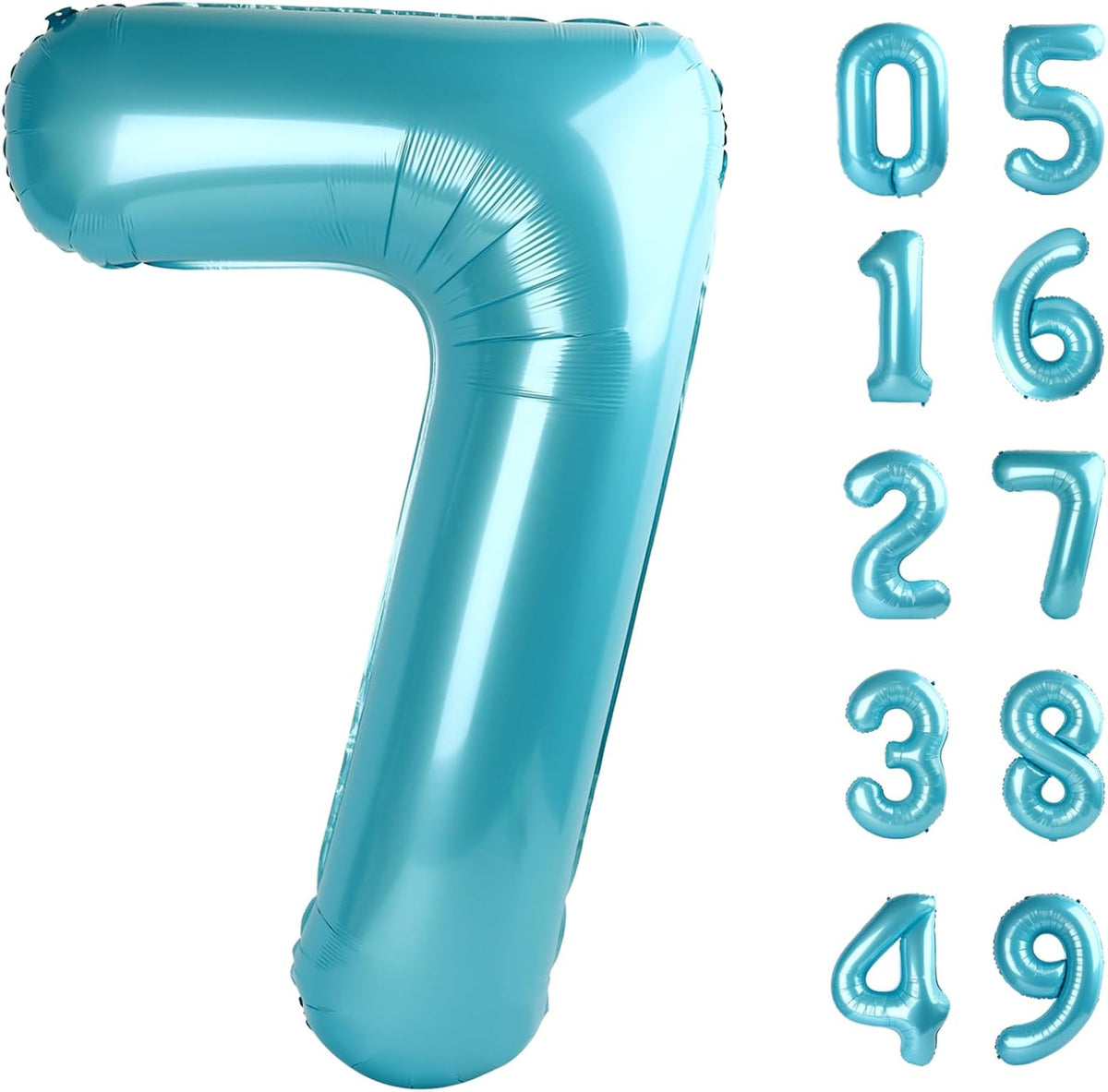 Pearl Blue 7 Number Balloon, 7 Birthday Balloon 40 Inch, Digital Balloons for 7 17 27 70 77 Party