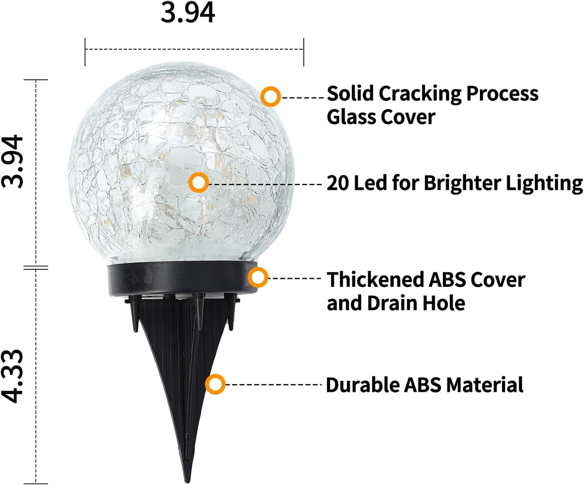 Solar Globe Lights Outdoor Waterproof-Solar Balls Garden-Cracked Glass Ball Solar Lights