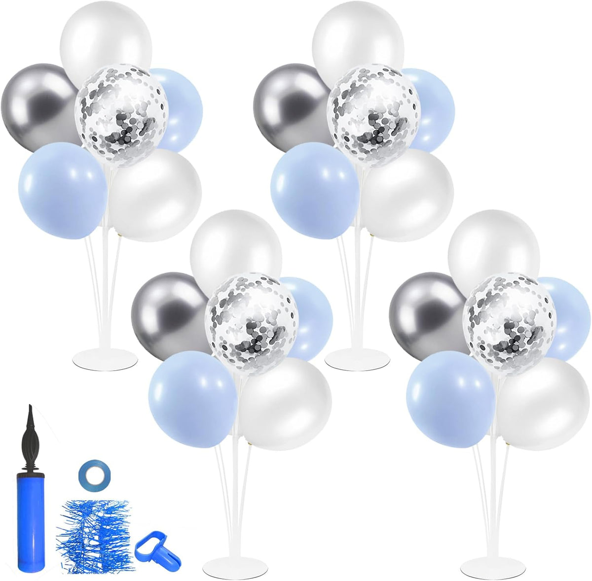 Baby Blue and Silver Balloon Stand Centerpiece Table Decorations for Baby Shower Wedding Engagement
