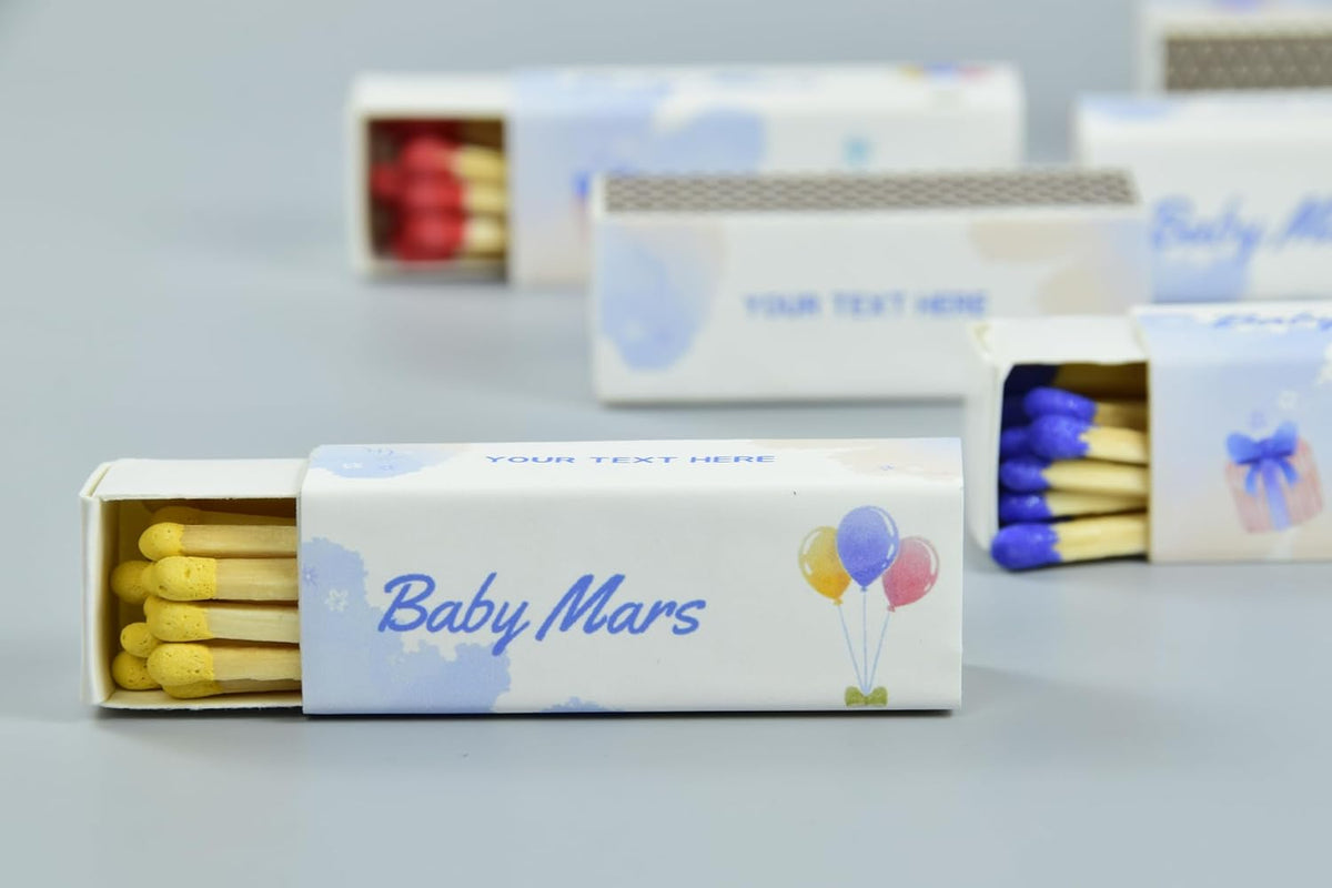 Customizable Baby Shower Matchboxes – Set of 10 – Cute Baby Design – Colorful Matchsticks – Perfect