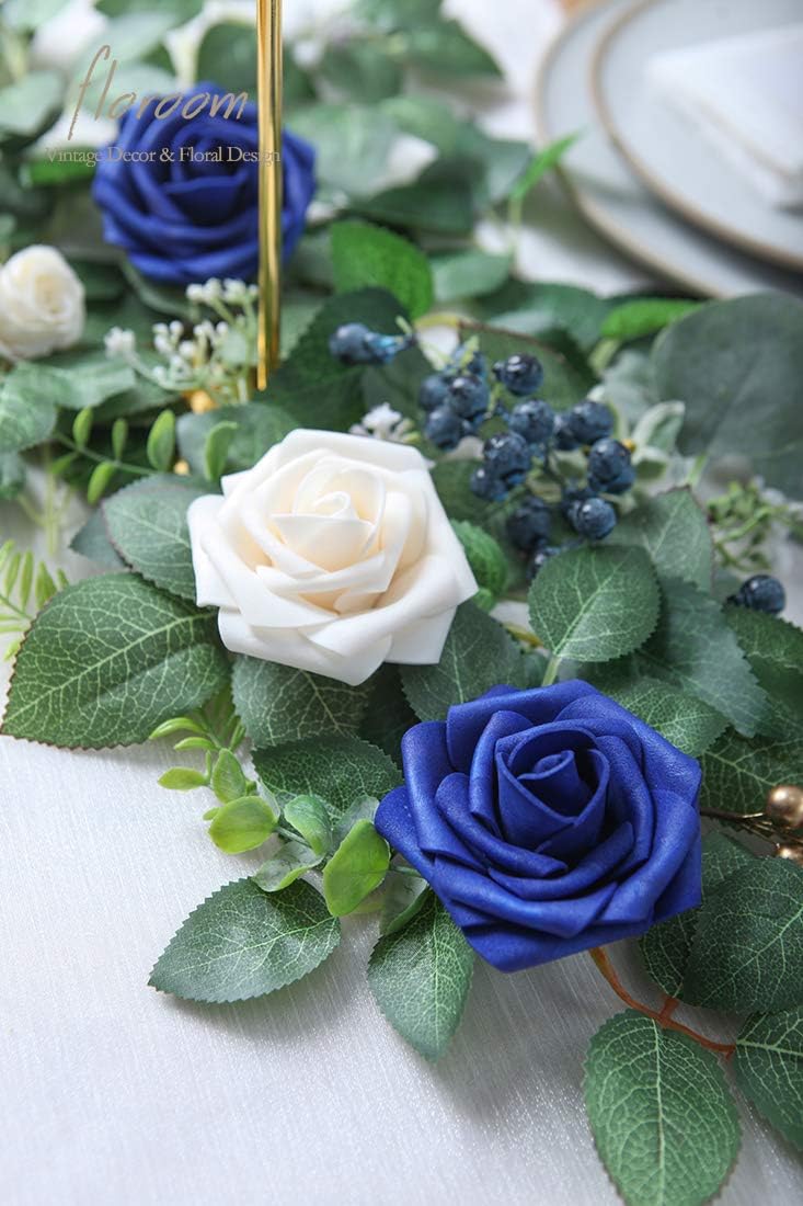 Floroom Artificial Flowers 25pcs Real Looking Champagne Foam Fake Roses with Stems for DIY Wedding