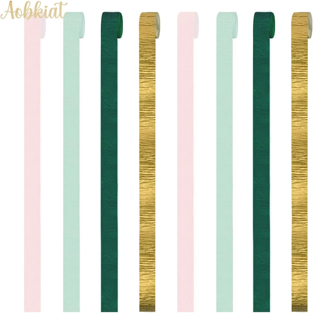 AOBKIAT Wedding Decor Sage Pink Gold Crepe Paper 8 pcs Streamers Party Decorations for