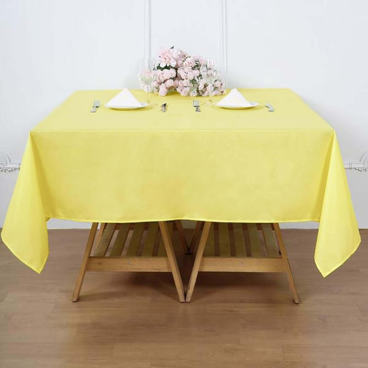 Efavormart 70" Yellow Square Polyester Tablecloth for Dining Table, Wedding, Party, Event, Banquet