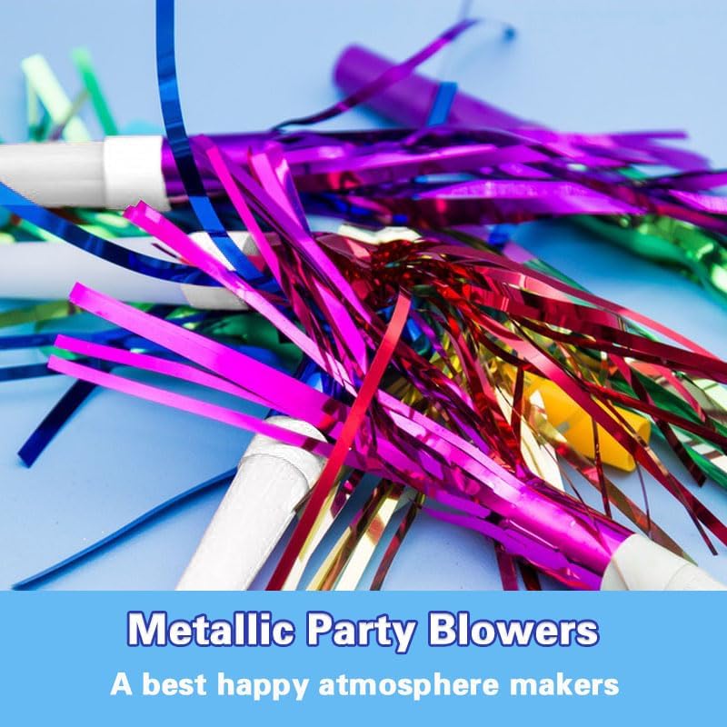 Lovecheer 24/60PCS Glitter Noise Makers Metallic Fringed Party Blowers for Adults Birthday Wedding
