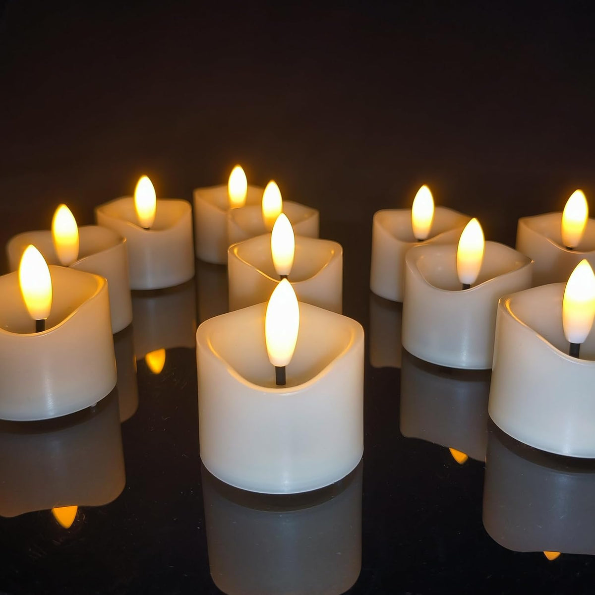 12 Pack Battery Operated Votive Candles 1.5 x 1.67 inches Flameless Votive Tealights Black Wick Tea