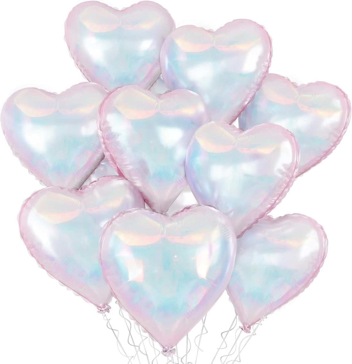 Iridescent Heart Balloons, 18 Inch Iridescent Holographic Heart Shape Balloon, 9PCS Clear Heart