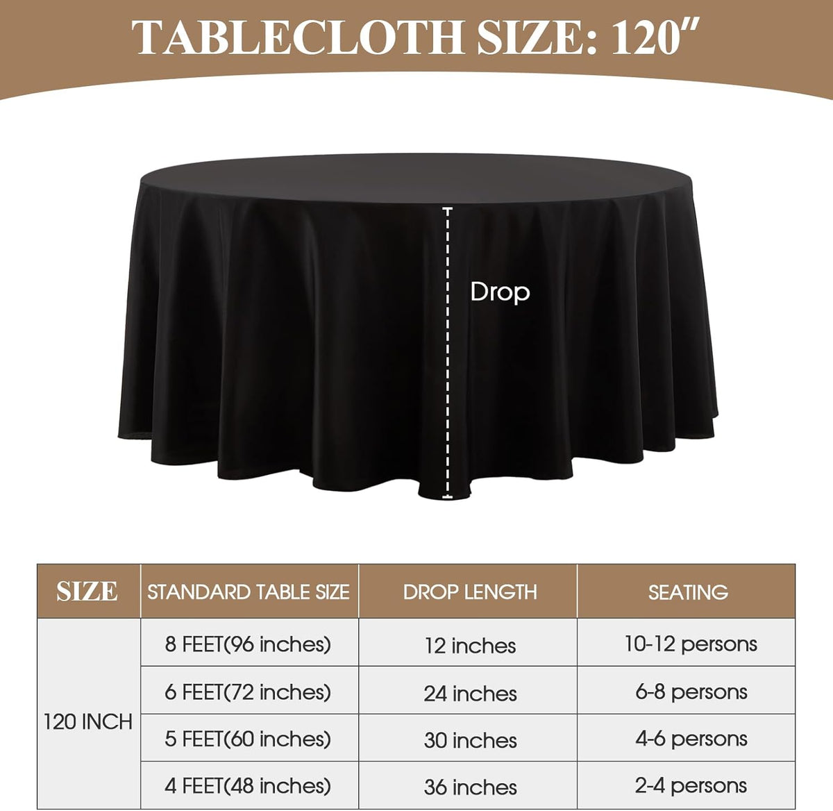Round Tablecloth 120 Inch 8 Pack Black Tablecloths Washable Decorative Linen Polyester Table