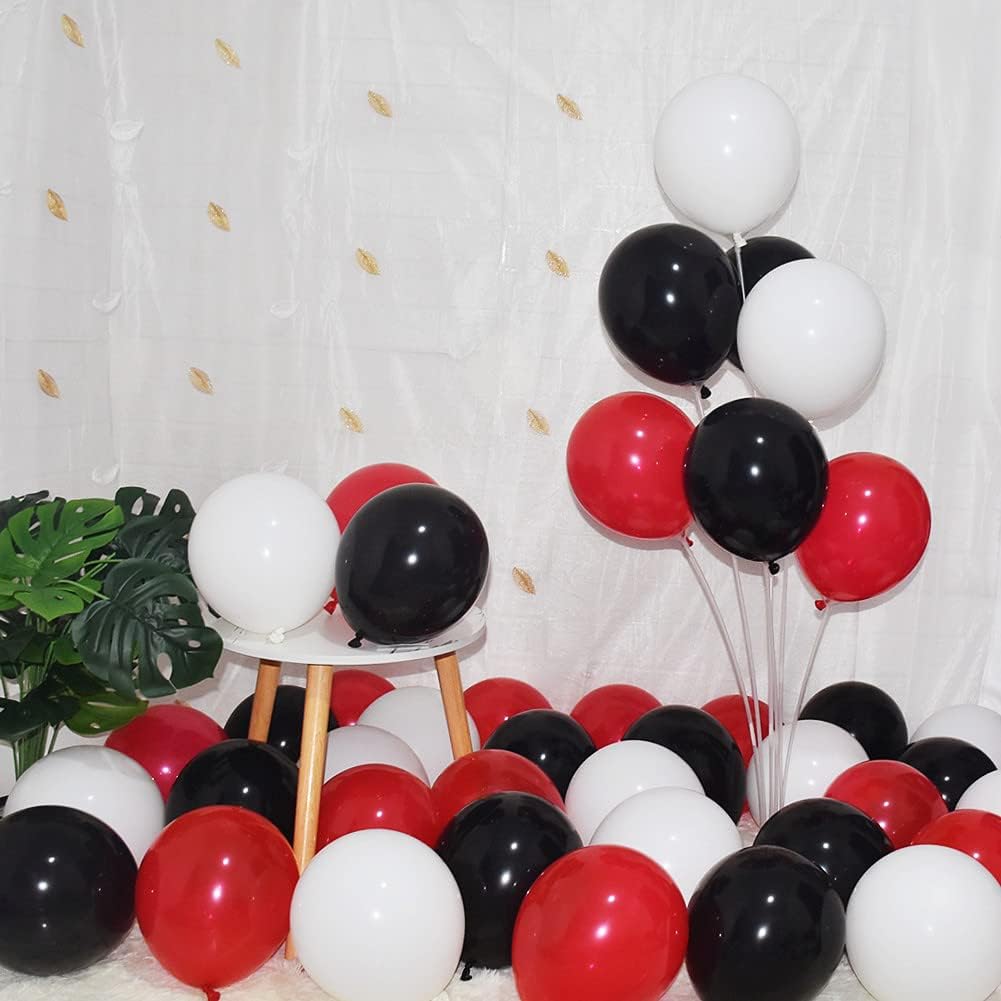 300 Pack Red Black and White Balloons - 5 Inch Mini Red Black and White Latex Small Balloons - 100