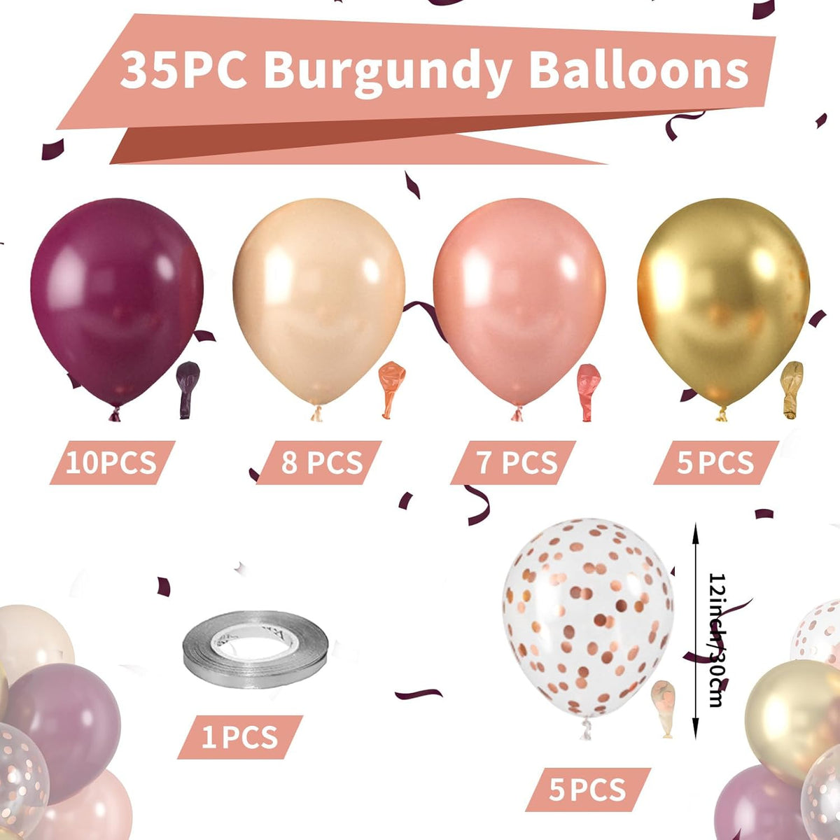 Burgundy Balloons, Rose Champagne Gold Balloons Burgundy Rose Pearl Balloon Wine Red Metallic Gold