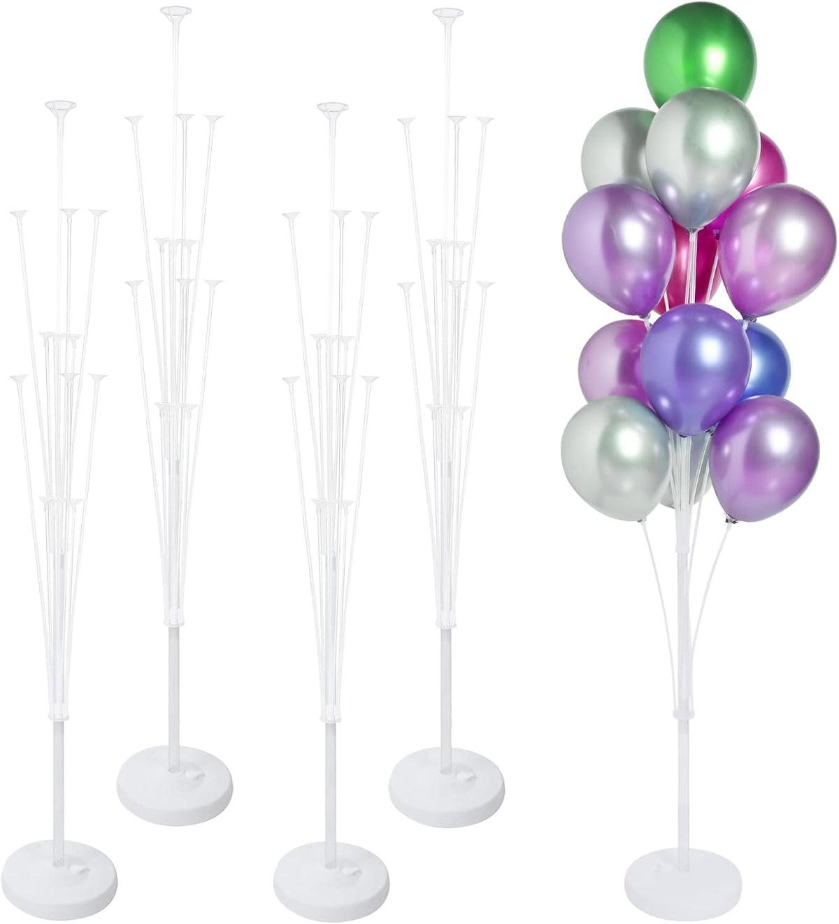 4 Sets of Balloon Stand Kit - 62in Balloon Stands with Base, Balloon Sticks, Decorations for Party