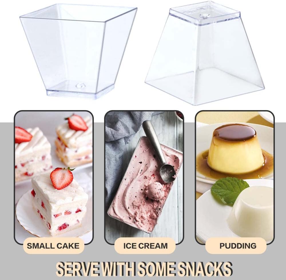 Oomcu 100 Pack 2oz Small Square Clear Plastic Dessert Cups – Mini Disposable Tumbler Cups for Ice