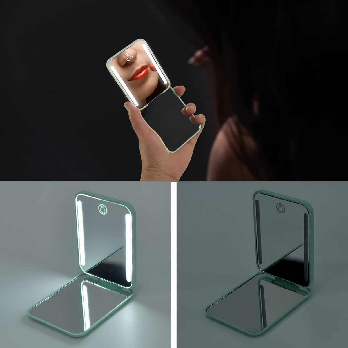 Kintion Rechargeable Pocket Mirror, Double Sided 1X/3X Magnification Compact Vanity Mirror, 3 Color