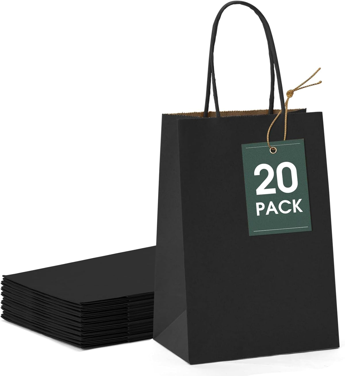 GSSUSA Kraft Paper Gift Bags 5.25x3.75x8'' 20 Pcs, Black Paper Bags with Handles, Bulk Kraft Gift