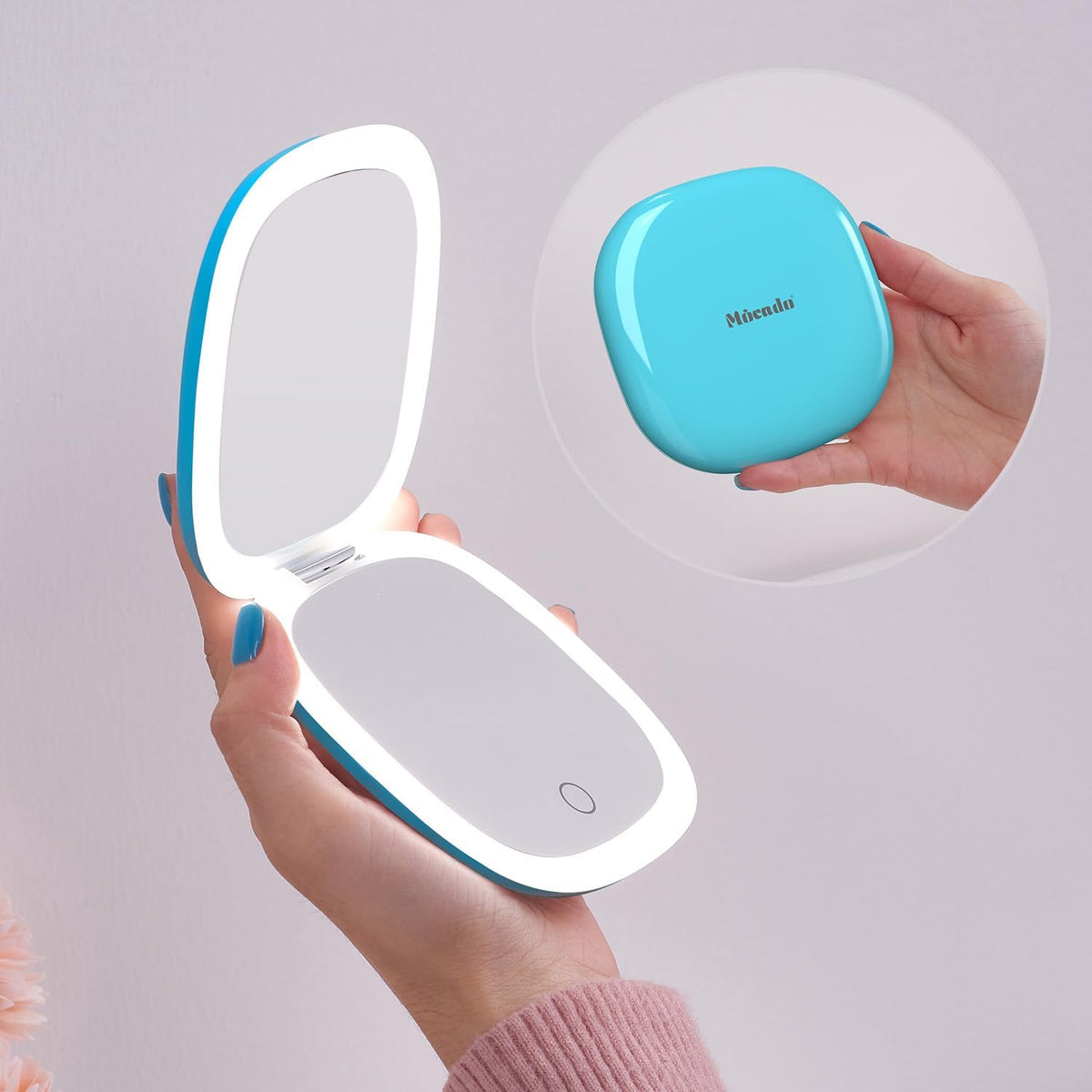 Mocado Compact LED Travel Makeup Mirror - 4 Inches 1X/10X Magnification Travel Mirror with Light