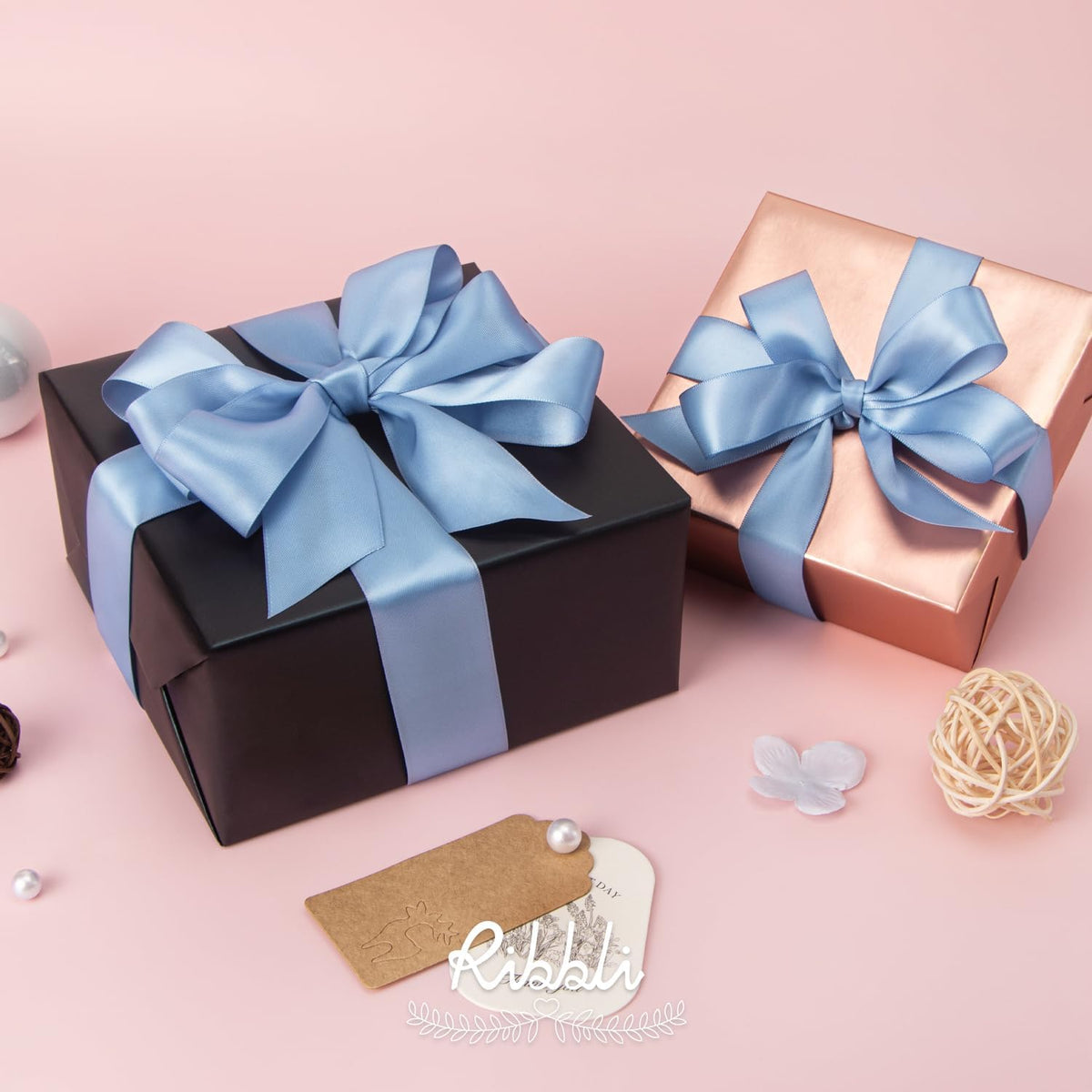 Ribbli Dusty Blue Satin Ribbon,Double Faced Satin 1 inch x Continuous 25 Yards,Use for Bows