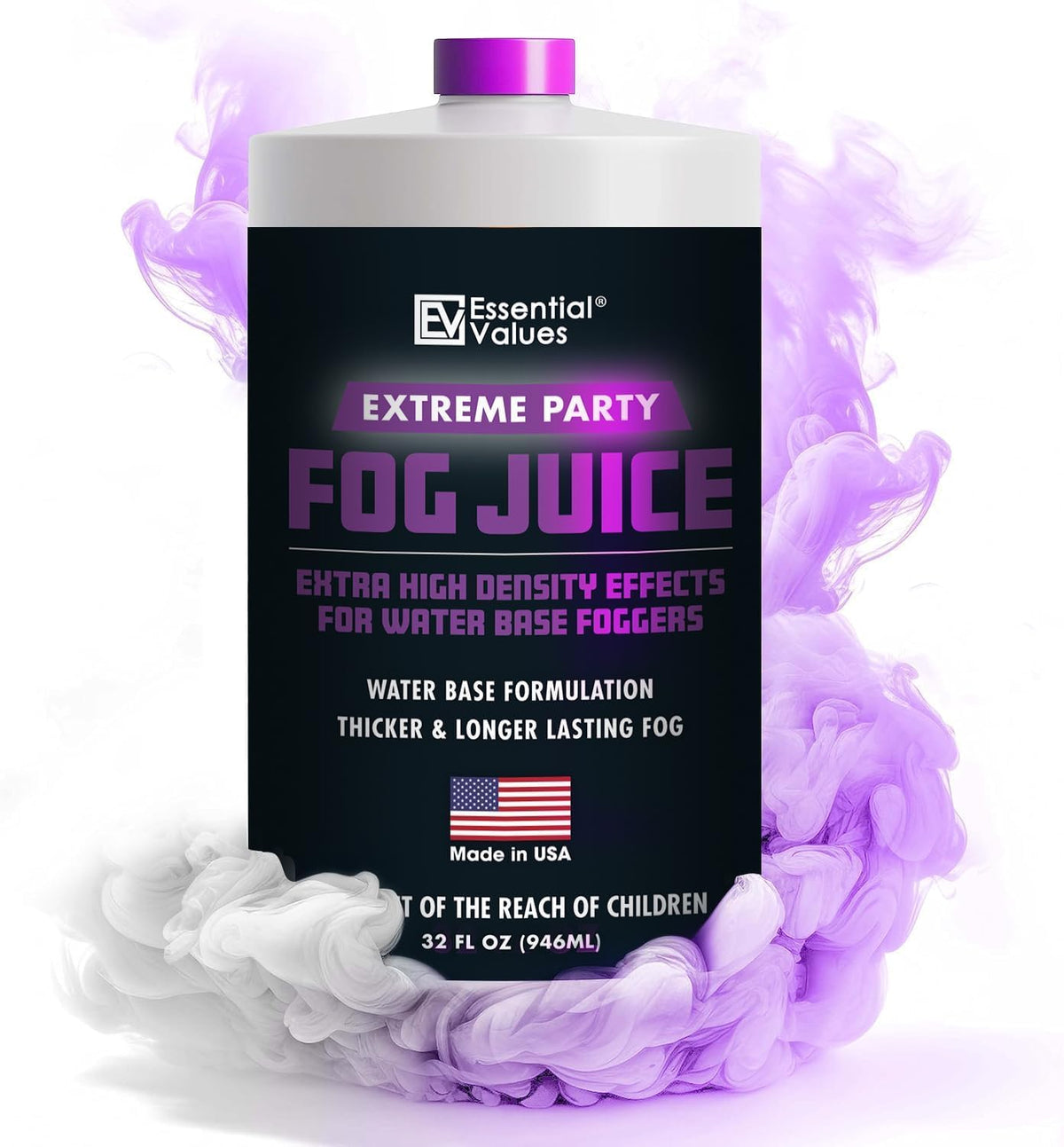 Essential Values Fog Machine Liquid - Long-Lasting Fog Juice for Smoke Machine Extreme