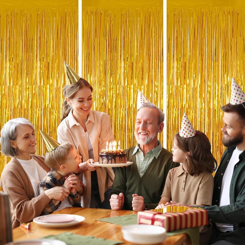 Keyali 3 Pack 3.3 * 8.3 ft Foil Curtain Metallic Tinsel Fringe Curtains Photo Booth Props Backdrop