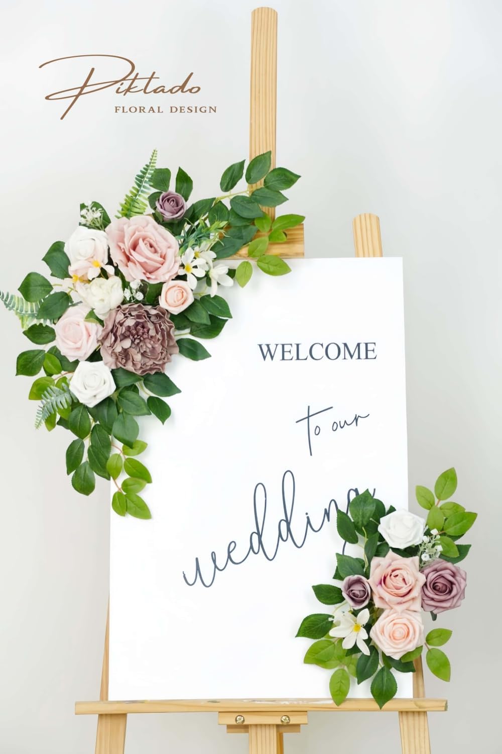 Wedding decor (pack of 2) Welcome Sign Flower Backdrop Garland For Ceremony Reception Wall Easel