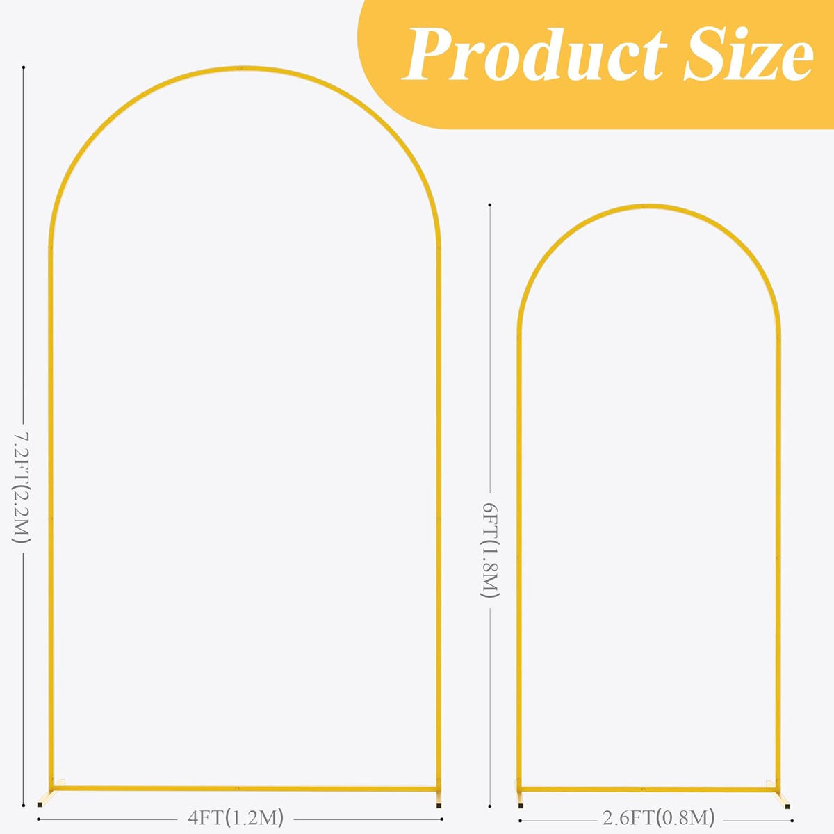 Putros Metal Arch Backdrop Stand Gold Wedding Arch Stand Set of 2 (7.2FT/6FT) Square Arched Frame