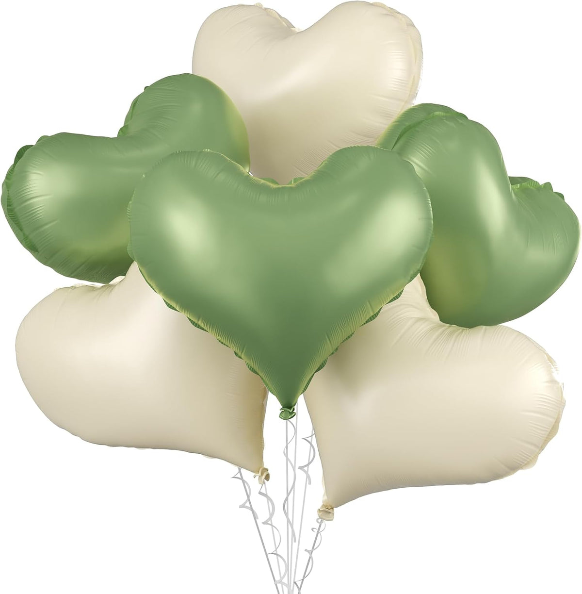 Green Cream White Heart Balloons,24Inch Heart Foil Balloons for Valentine's Day Birthday Wedding