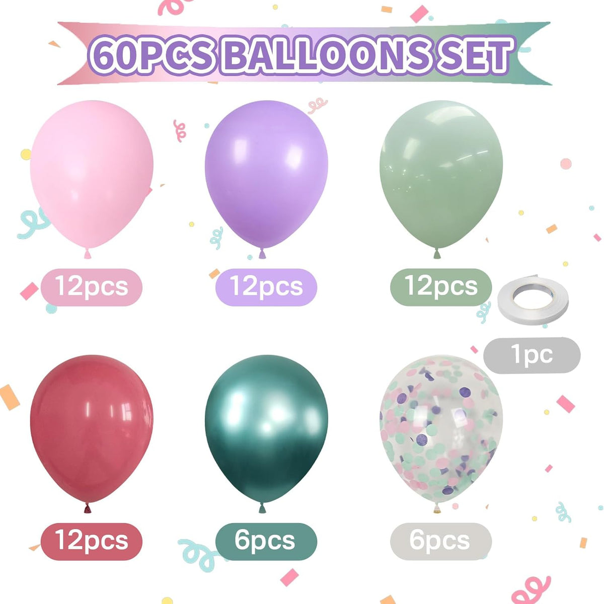 Pink Purple Green Balloons for Mermaid Magic Birthday Party Decorations Under The Sea 60PCS 12INCH