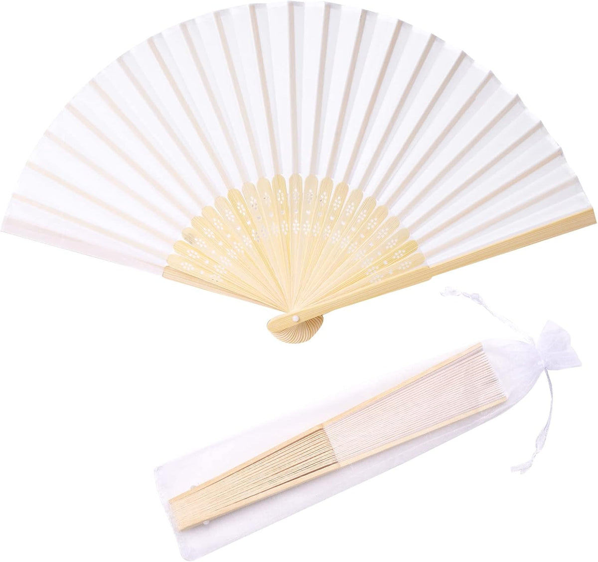 24pcs White Imitated Silk Hand Fan Imitated Silk Fabric Bamboo Handheld Folded Fan Bridal Dancing
