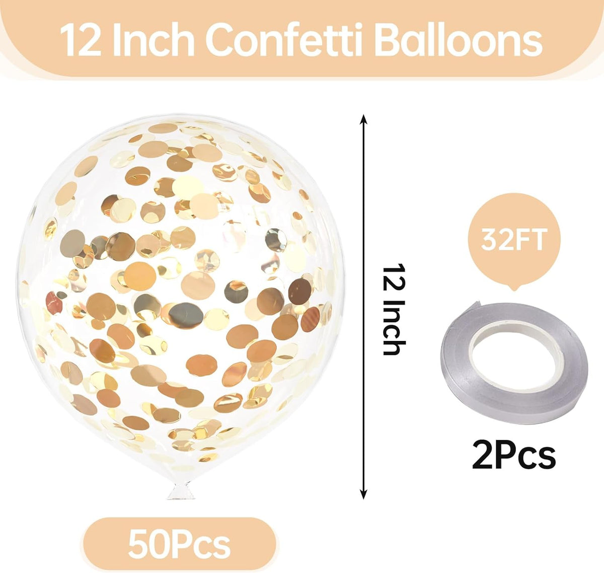 50pcs Light Gold Foil Confetti Balloons,12 inch Latex Balloon with Light Gold Confetti Inside for