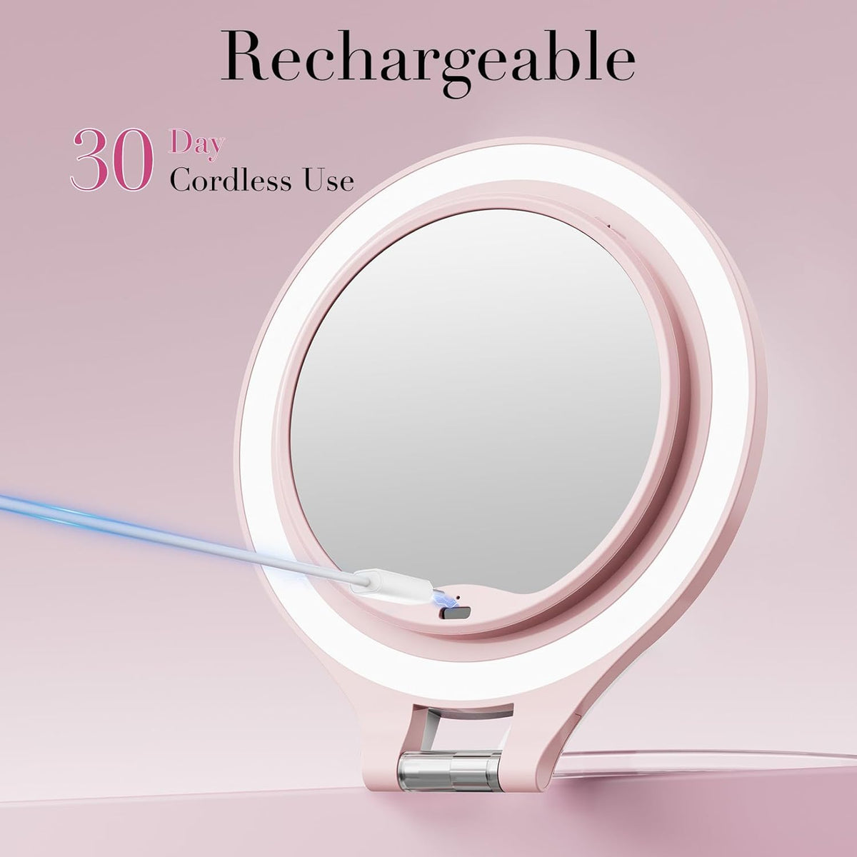 Magnifying Mirror with Light 10X/1X, Double Sided travel mirror with light, Rechargeable makeup