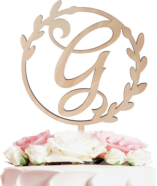 LINGTEER Personalized Inital Letter G Wooden Cake Topper Perfect for Birthday Rustic Wedding