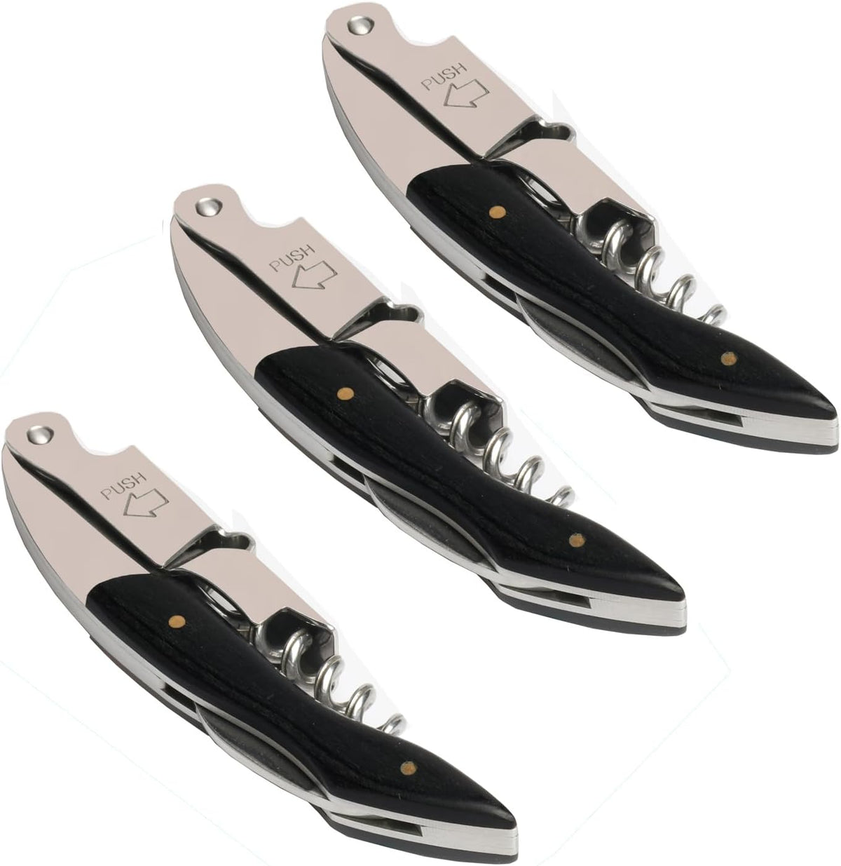 Professional Waiter Corkscrew Wine Key for Bartenders Set of 3,With Long Rosewood Handle Stainless